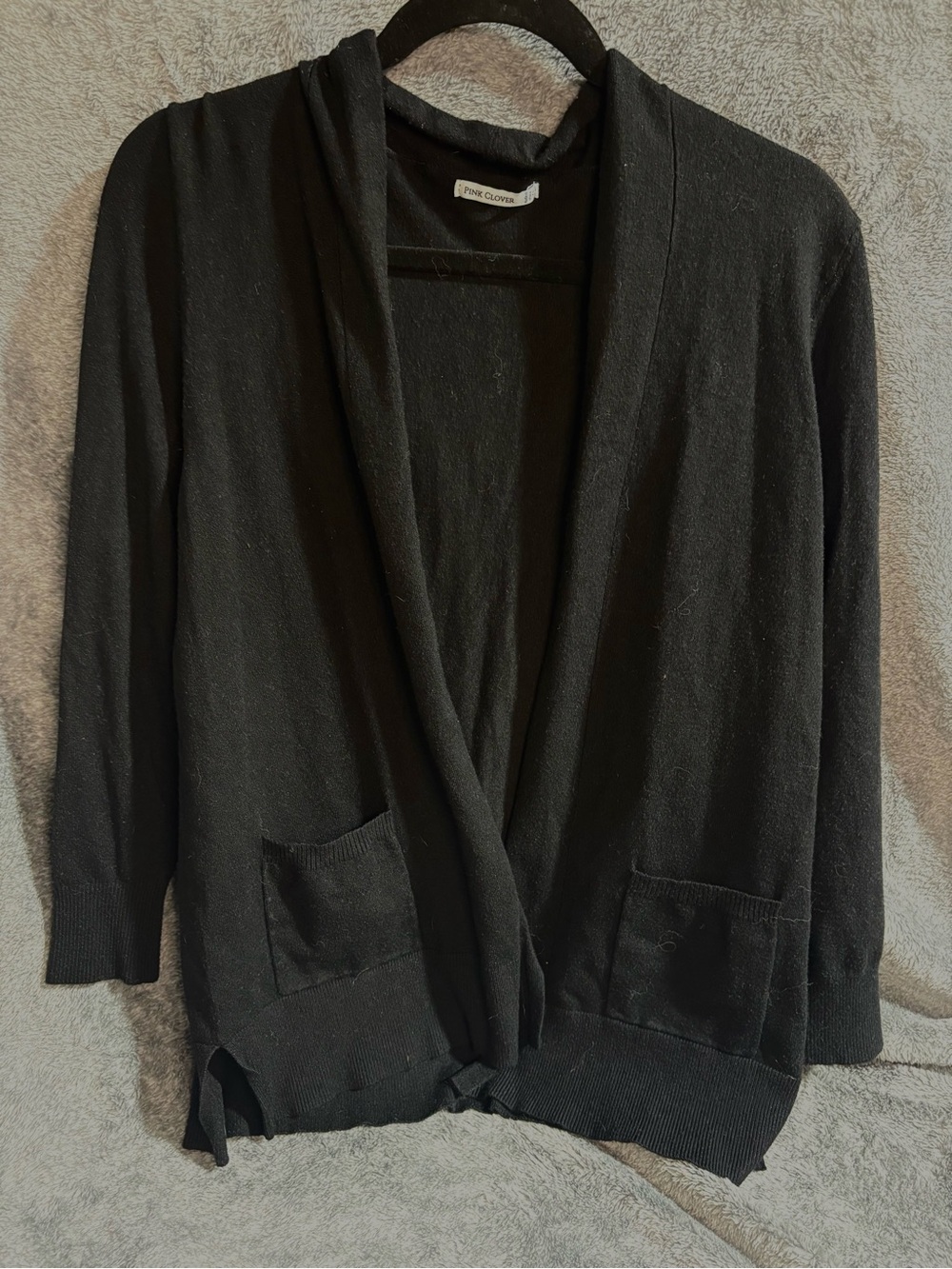 Pink Clover Black Open-Front Cardigan with Pockets